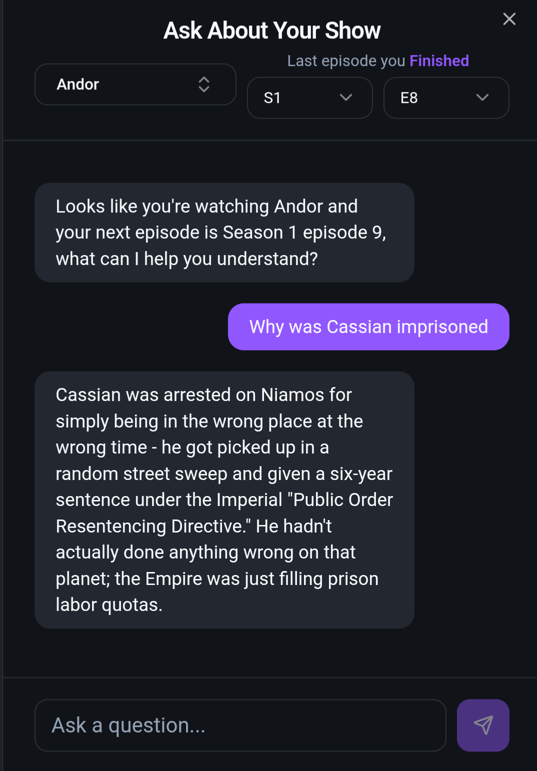 Ask questions about your show without spoilers